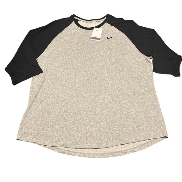 NIKE MEN'S DRY 3/4 SLEEVE RAGLAN TOP Dk Grey Heather/Black/Black NWT - Picture 3 of 6